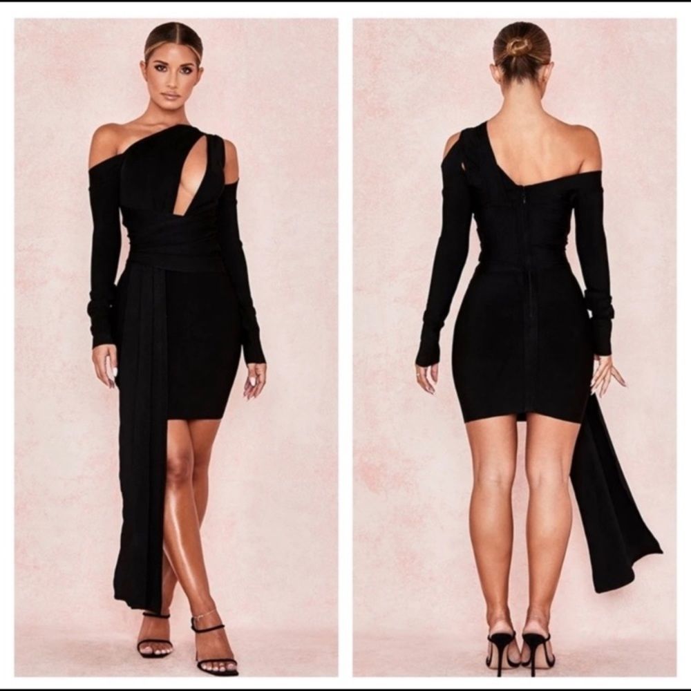 House of CB London Jagger Black Sexy Draped Bandage Bodycon Mini Dress size S